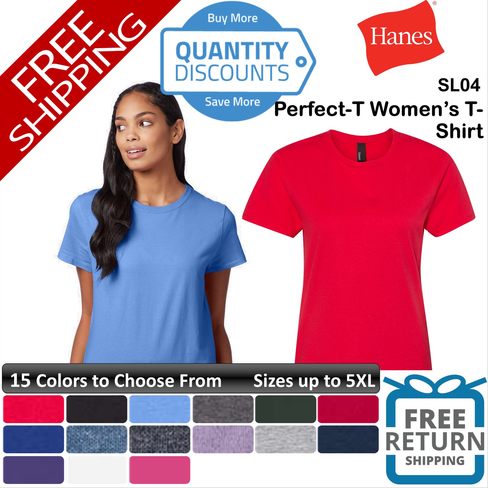 🔥 Hanes Women Perfect-t Ring-spun Cotton & Blends V-neck T