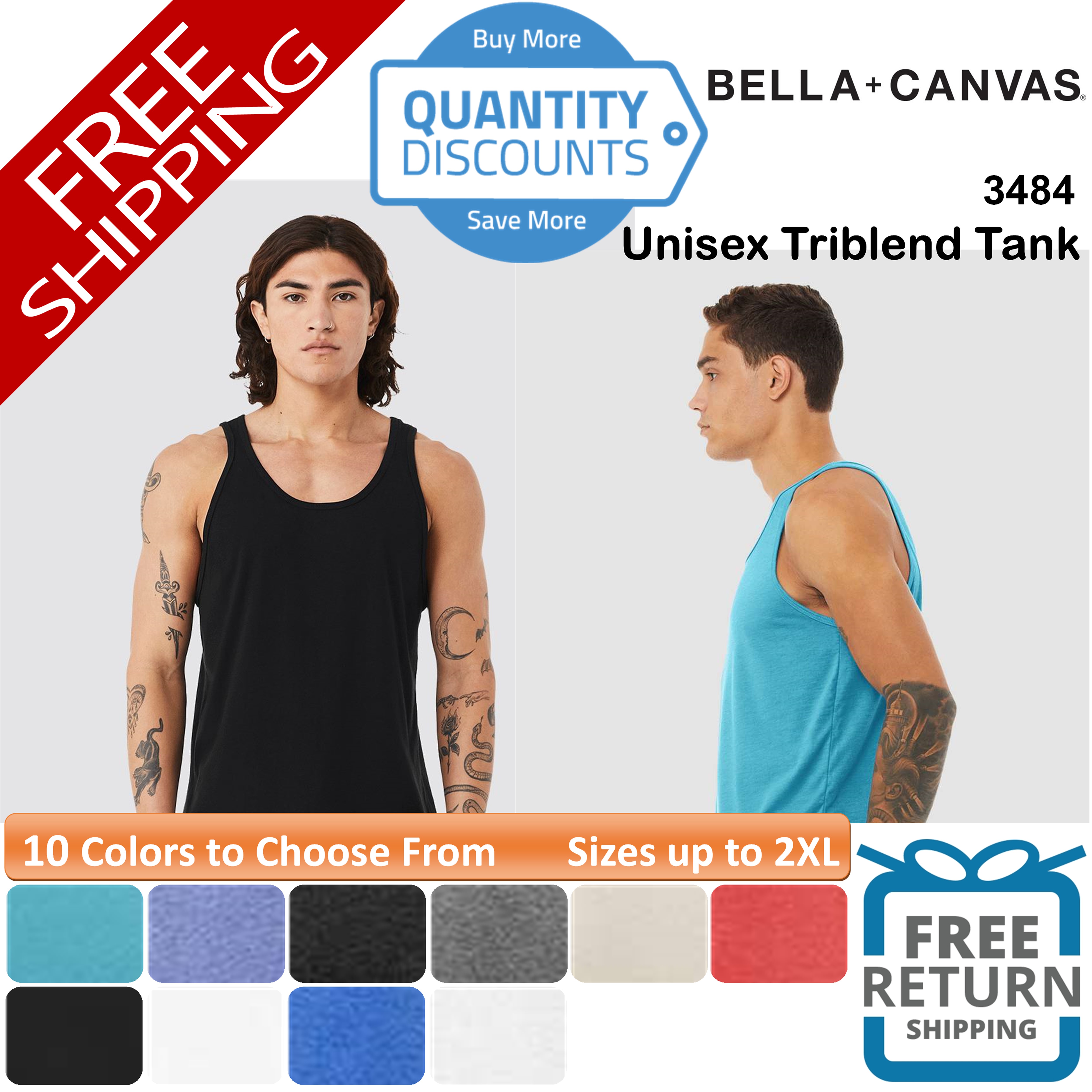 BELLA + CANVAS Unisex Triblend Tank Top Shirt Ring-spun Cotton Up