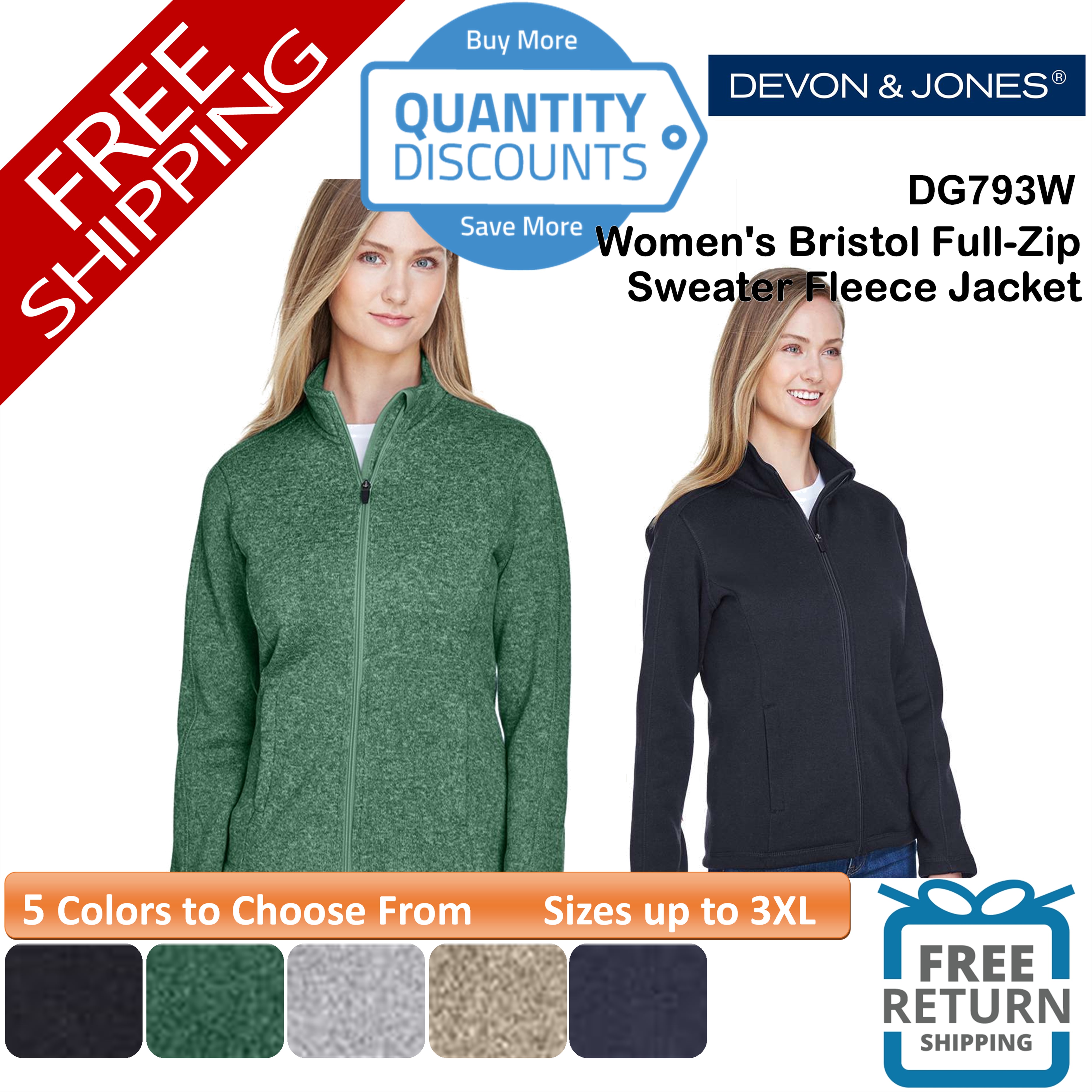 🔥 Devon & Jones Men's Bristol Full-Zip Sweater Fleece Jacket Up